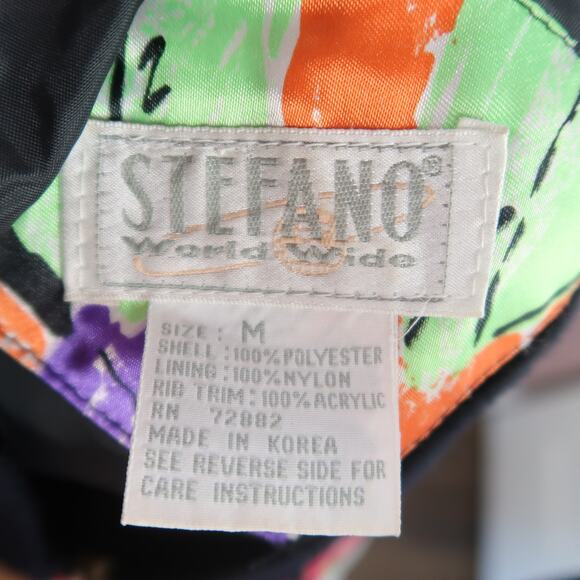 Vintage 80s/90s Stefano Tropical Floral Island Print Satin Bomber Jacket M - Picture 6 of 6